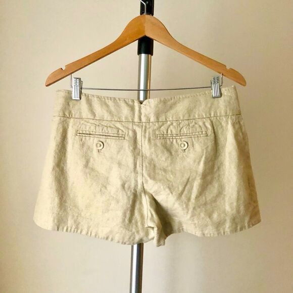 Anthropologie ELEVENSES Linen Cotton‎ Beige Sparkle Sheen Pleated Shorts Sz 6 - Picture 2 of 4